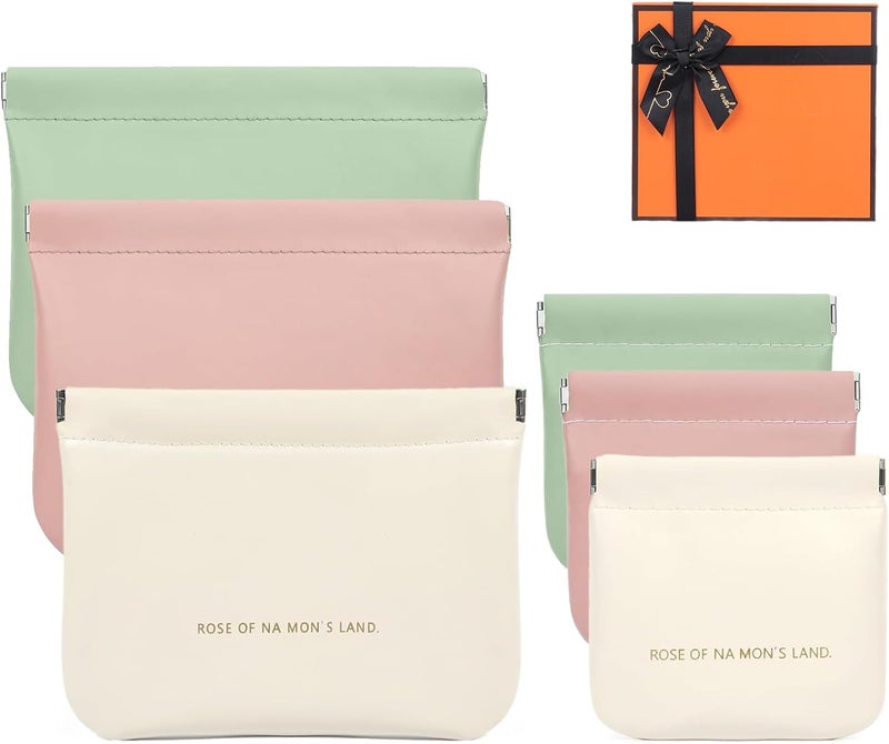 Frnoip 6 Pack small makeup bag for purse, snap closure leather organizer pouch,New lipstick pouch, portable mini storage bag,Two sizes Coin Purse Organizer Storage Pouch （Green + Pink + White - Image 1